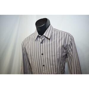 27356 Mens Hugo Boss Orange Lable Stretch Fit Striped Dress Shirt Size Large